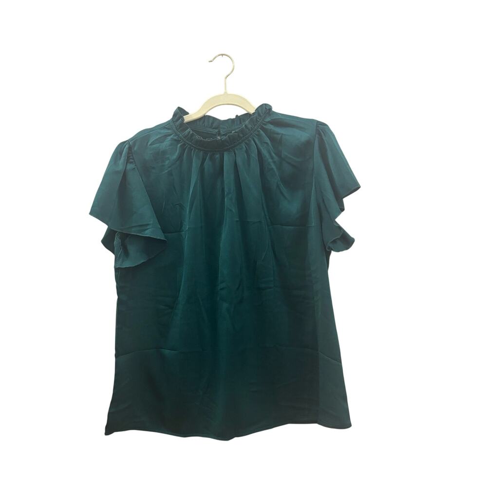 Pretty garden Elegant Ruffle neck Blouse - Deep Teal size large new with tag